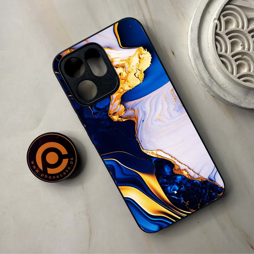 Oppo Reno 14F 5G - Blue Golden Marble - Premium Metal Printed Soft Bumper Shockproof Case