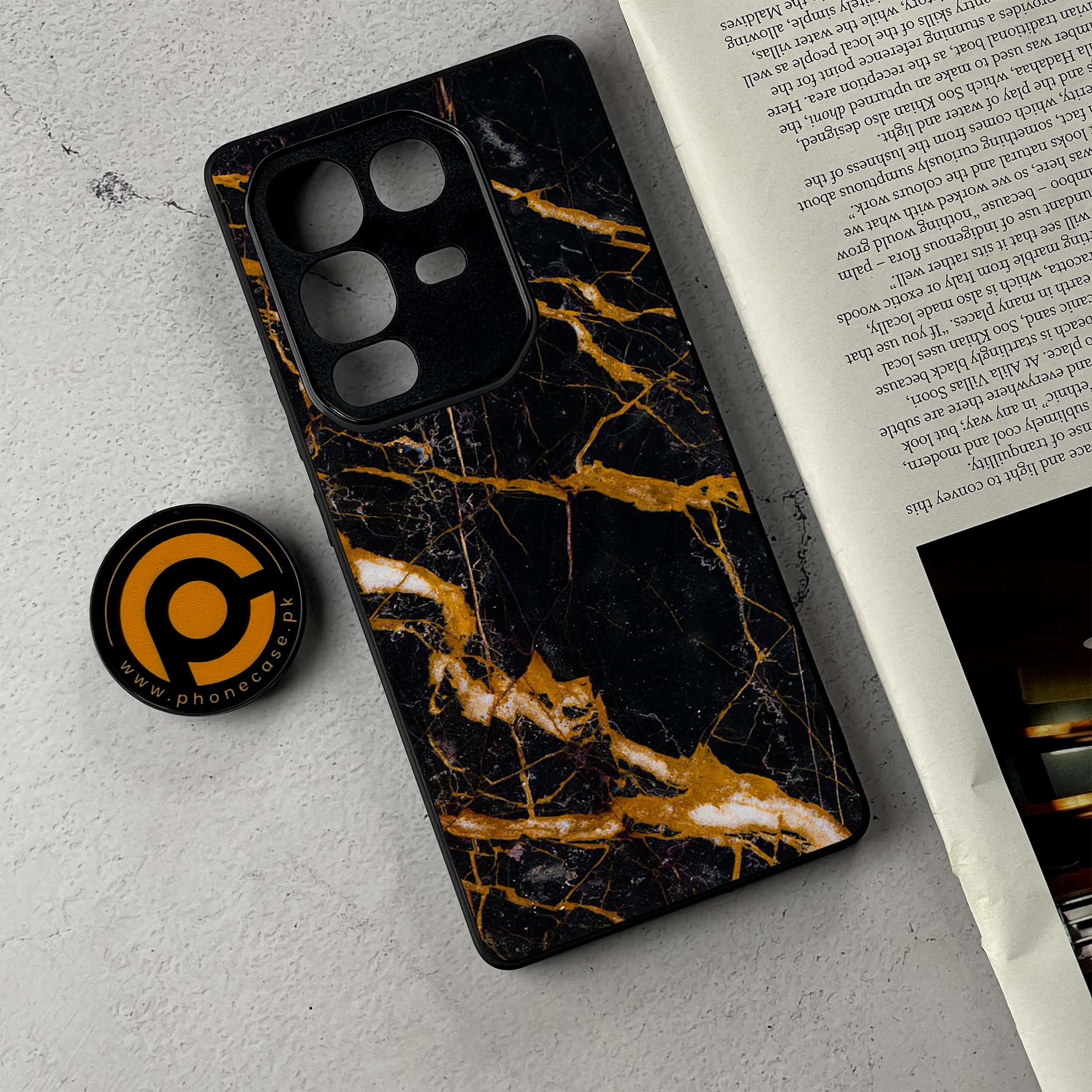 Infinix Note 50 Pro Plus - Golden Black Marble - Premium Metal Printed Soft Bumper Shockproof Case
