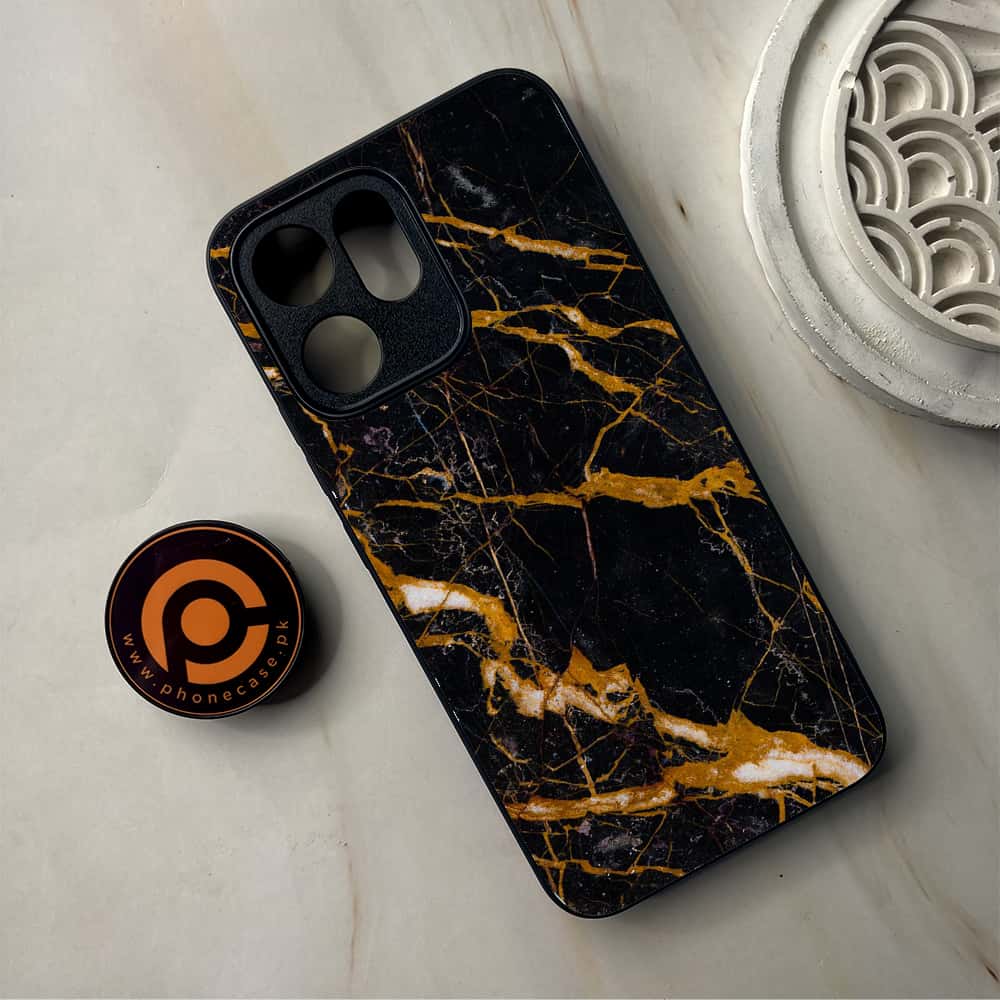 Oppo Reno 14F 5G -  Golden Black Marble - Premium Metal Printed Soft Bumper Shockproof Case