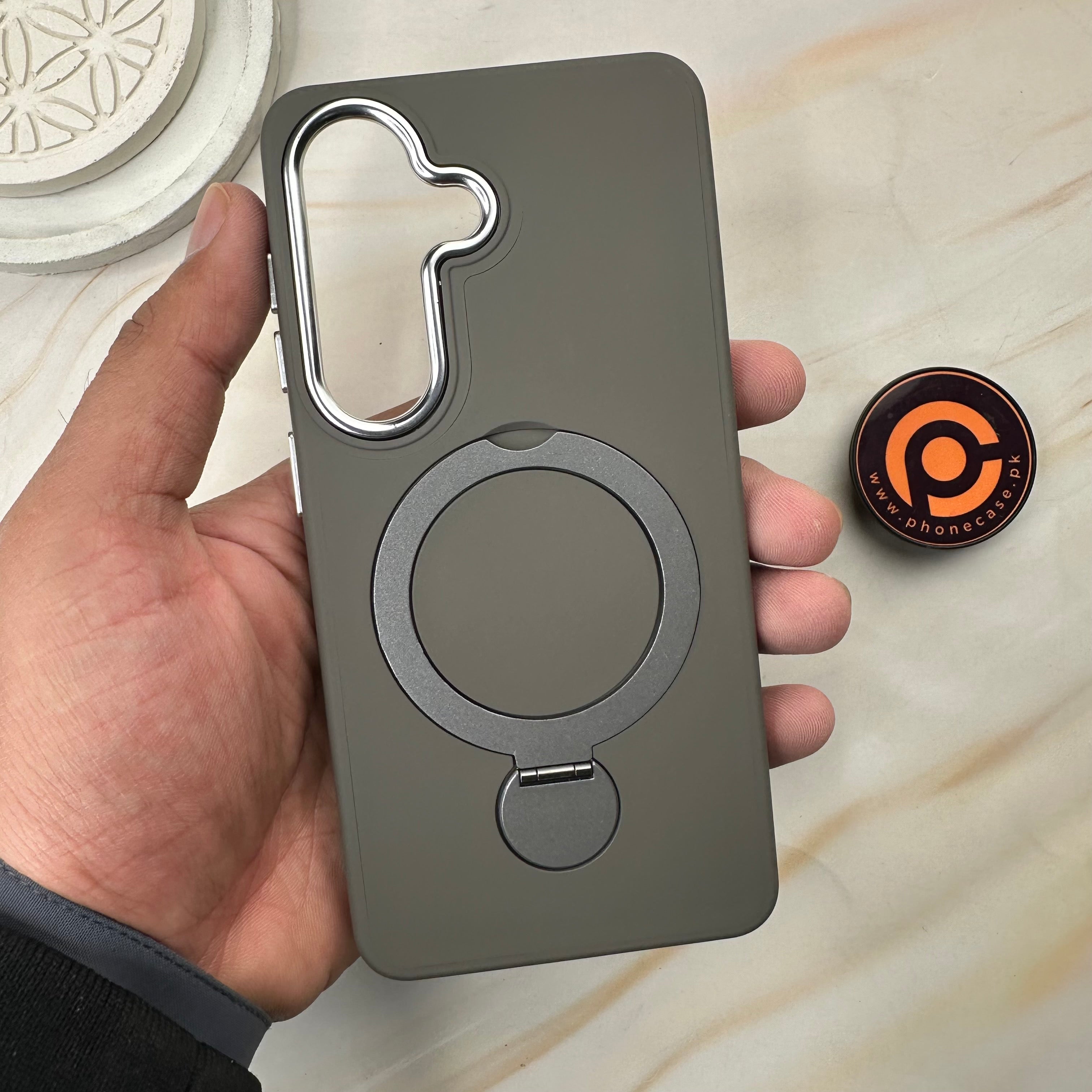 Galaxy S26 - EliteMag Hybrid Silicone Case with 360° Magnetic Rotating Stand