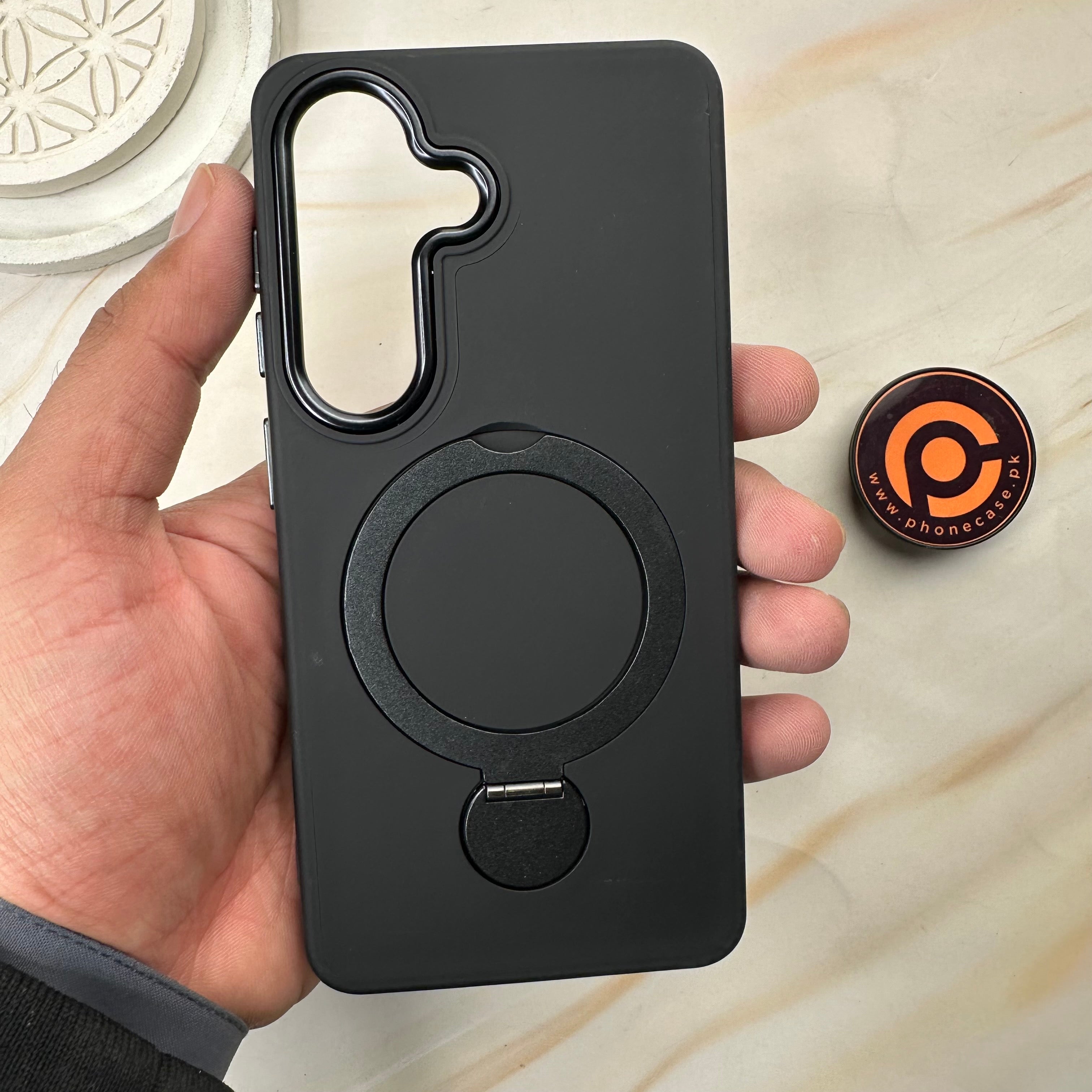 Galaxy S26 - EliteMag Hybrid Silicone Case with 360° Magnetic Rotating Stand