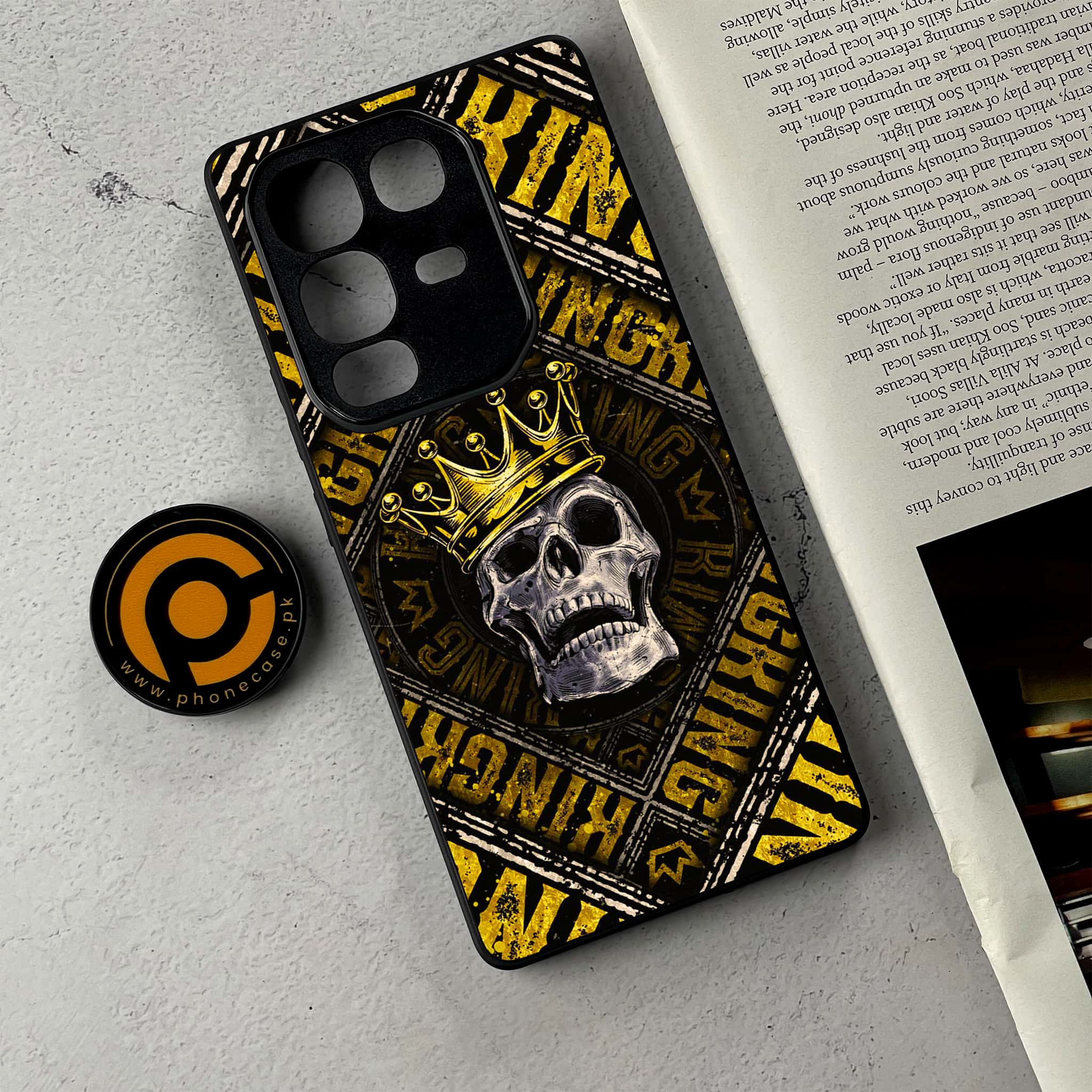 Infinix Note 50 Pro Plus - King Skull Golden - Premium Metal Printed Soft Bumper Shockproof Case
