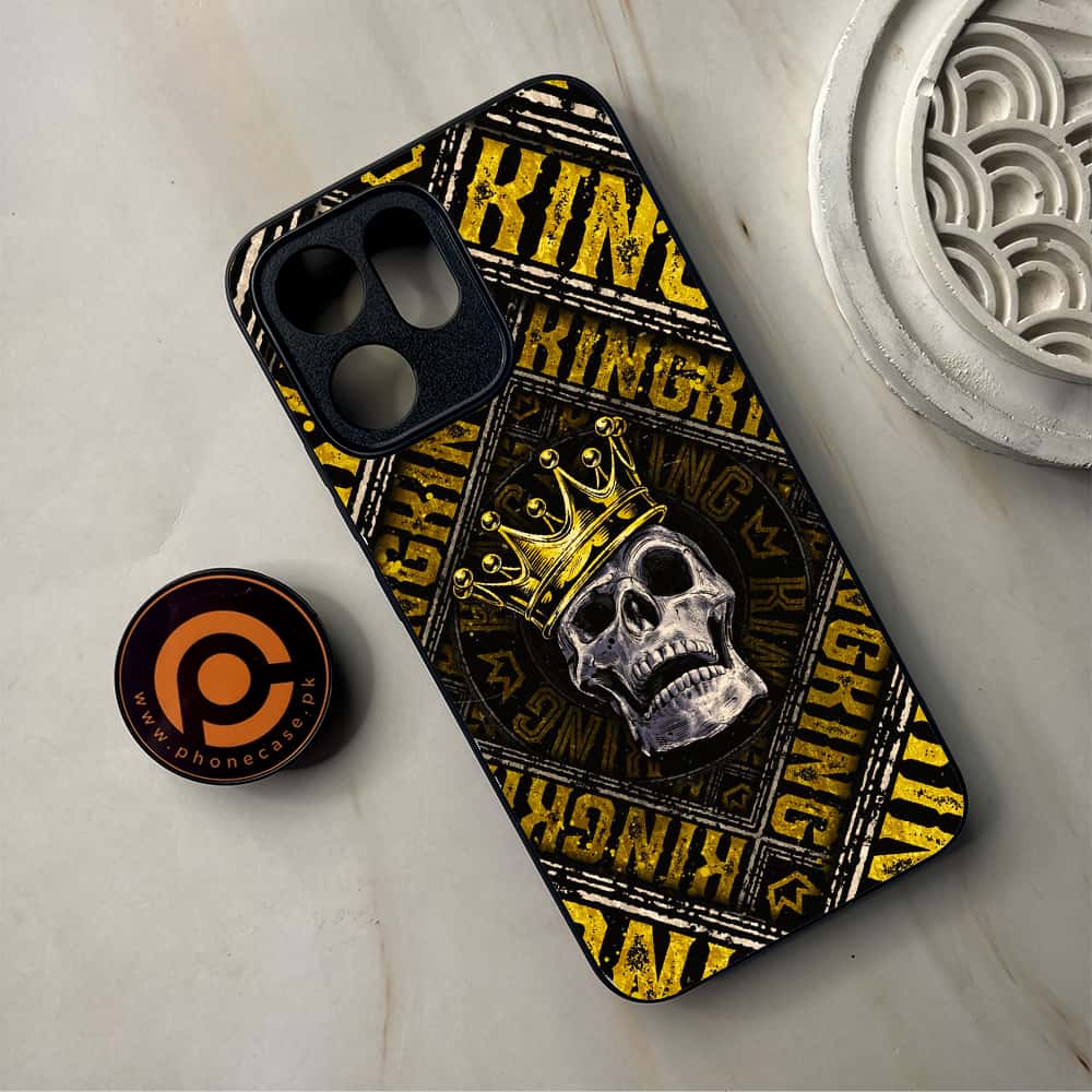 Oppo Reno 14F 5G - King Skull Golden - Premium Metal Printed Soft Bumper Shockproof Case