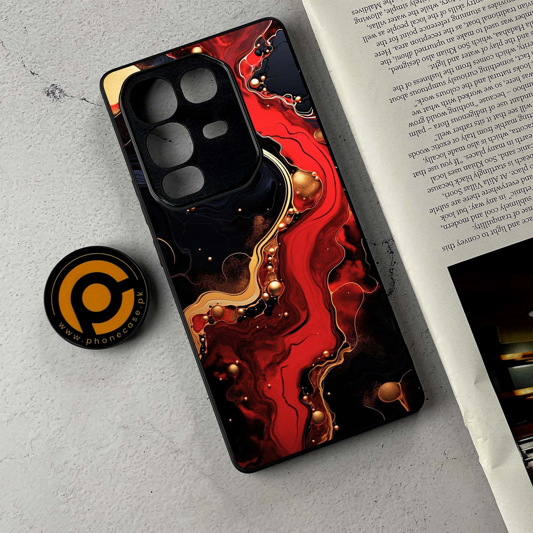 Infinix Note 50 Pro Plus - Red Gold Marble - Premium Metal Printed Soft Bumper Shockproof Case