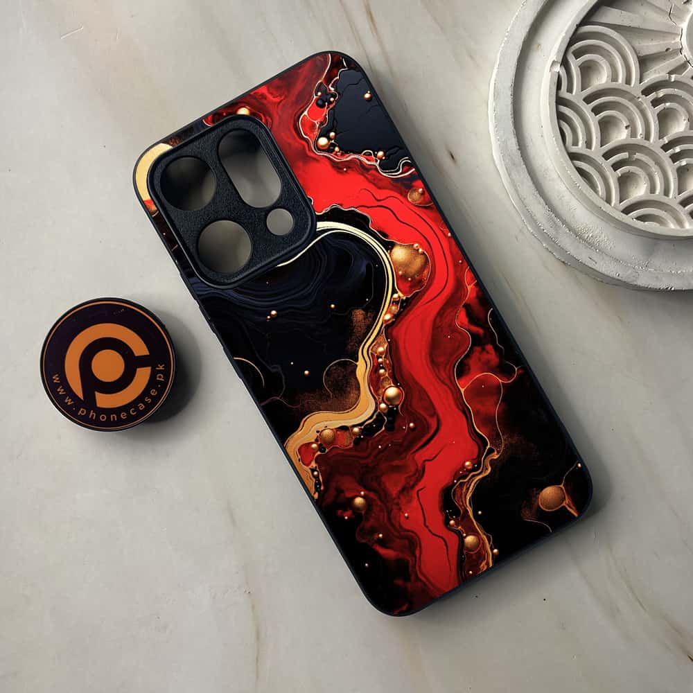 Oppo Reno 14 5G - Red Gold Marble - Premium Metal Printed soft Bumper shock Proof Case CS-47548