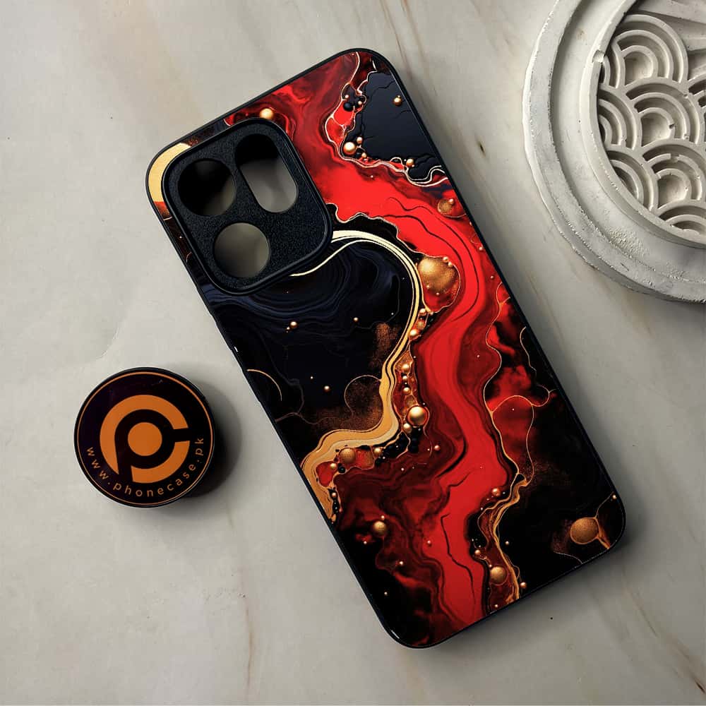 Oppo Reno 14F 5G - Red Gold Marble - Premium Metal Printed Soft Bumper Shockproof Case