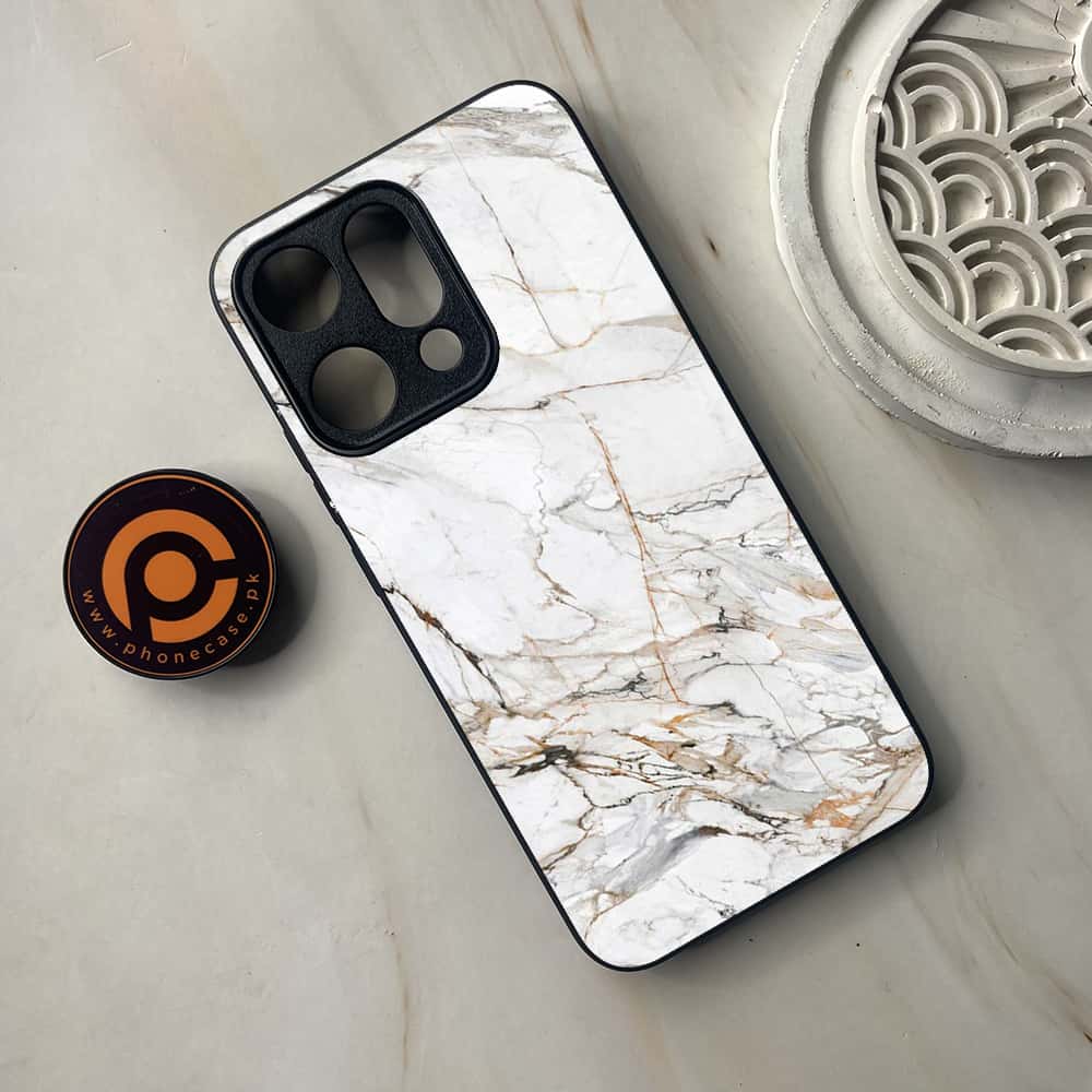 Oppo Reno 14 5G - White Marble Series - Premium Metal Printed soft Bumper shock Proof Case