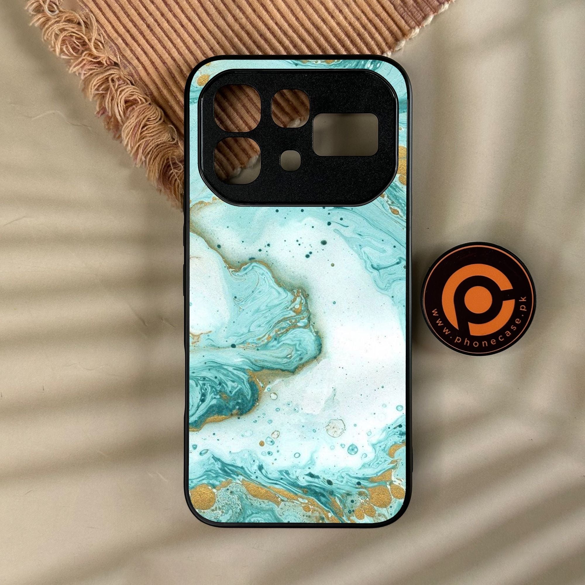 Infinix Note 60 Pro - Aqua Blue Marble Design - Premium Metal Printed Soft Bumper Shock Proof Case