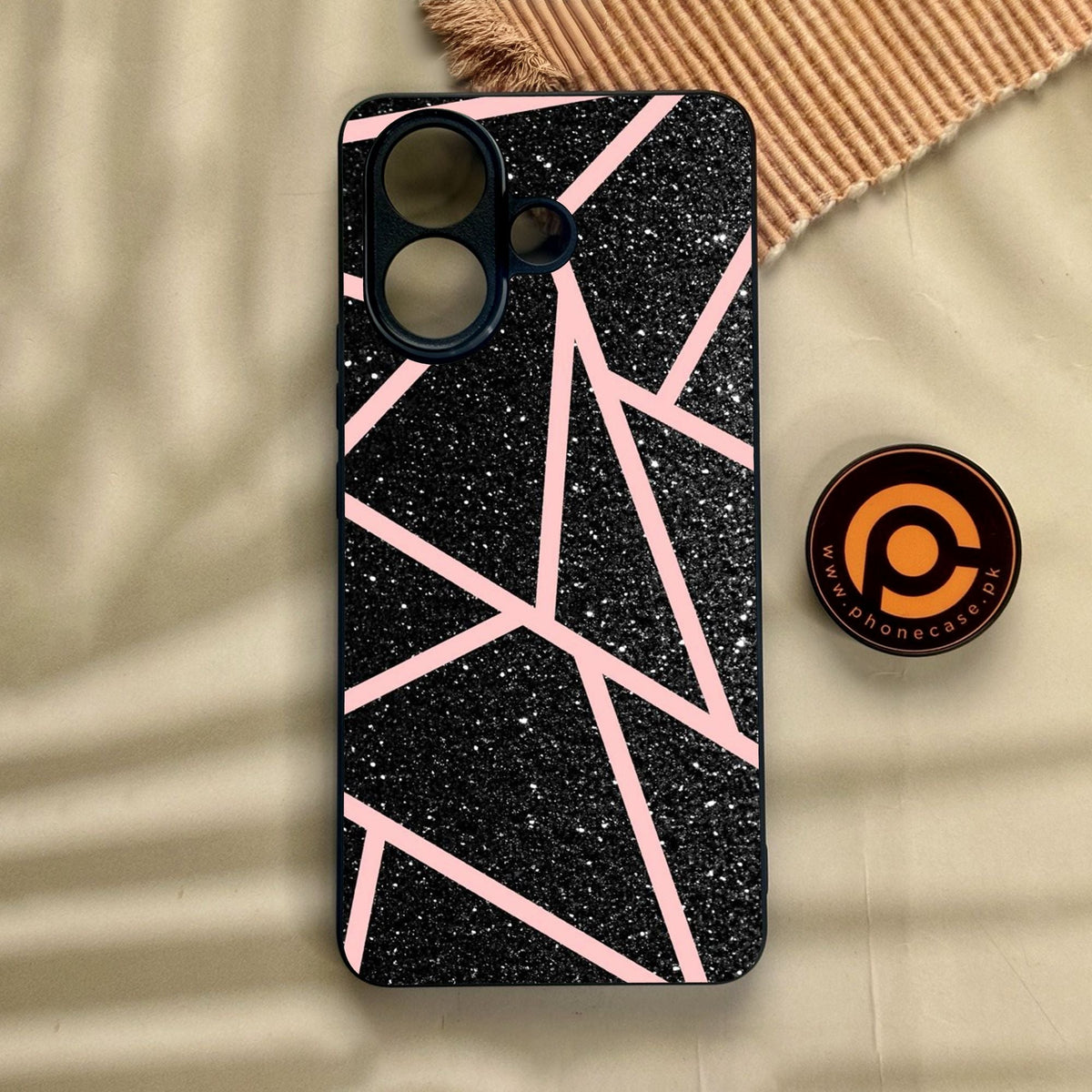 Vivo V60 Lite  - Black Sparkle Glitter With Rosegold - Premium Metal Printed Soft Bumper Shock Proof Case