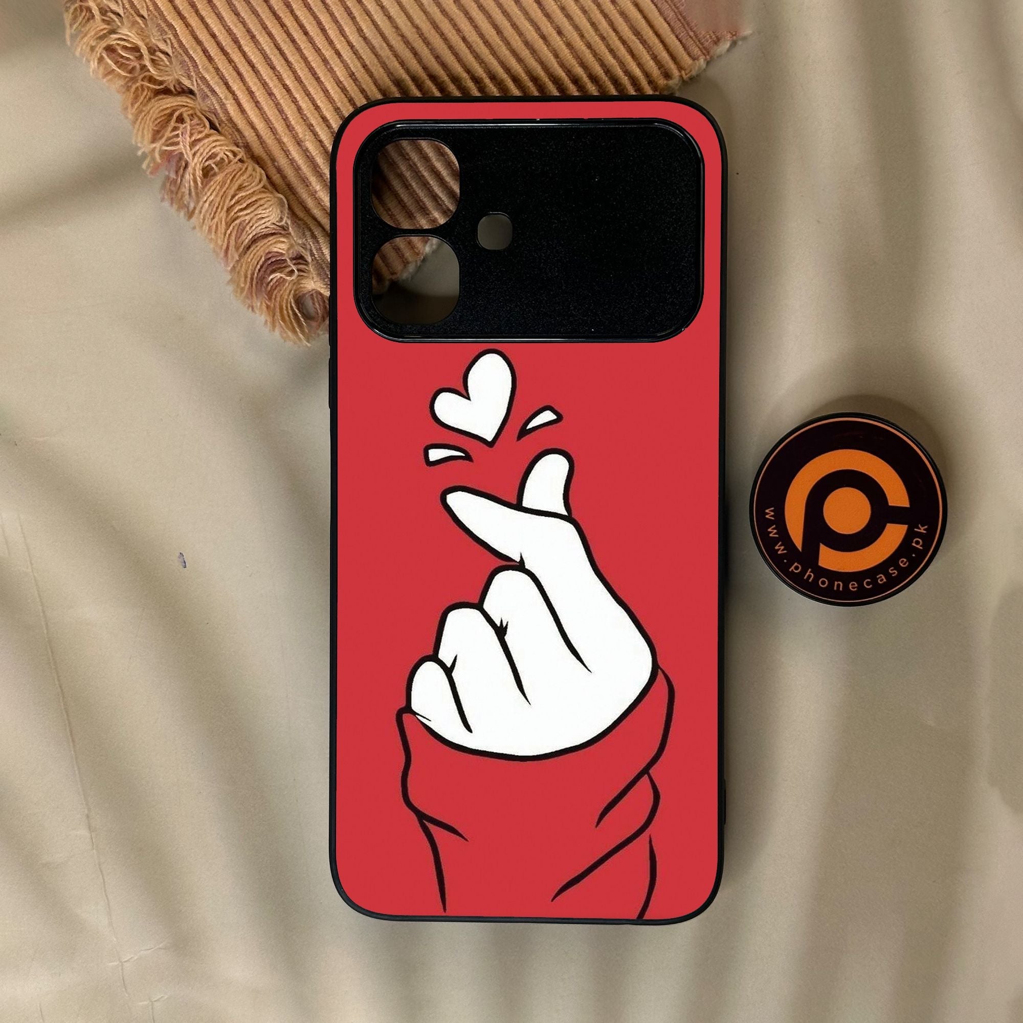 Infinix Smart 20 - Finger Heart Bts - Premium Metal Printed Soft Bumper Shock Proof Case
