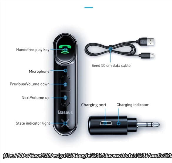 Baseus Car Aux Bluetooth 5.0 Adapter Wireless 3.5mm Audio Receiver