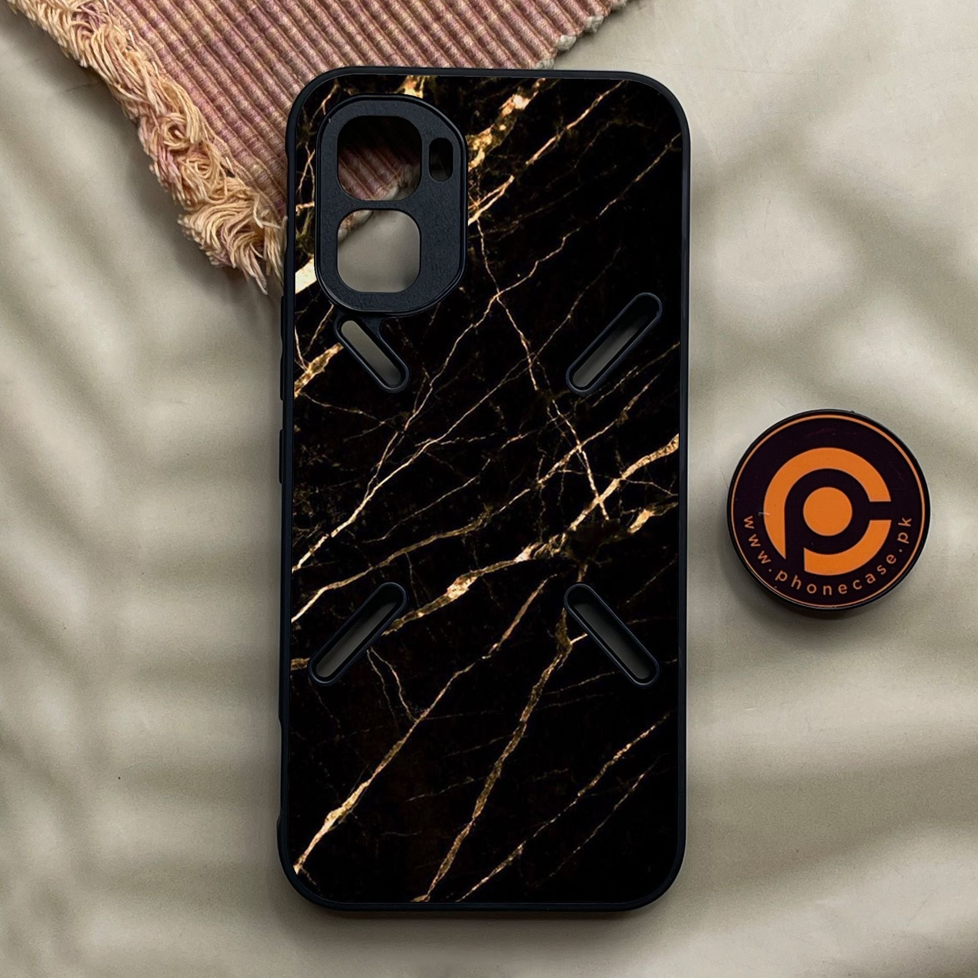 Infinix GT 50 Pro - Black Marble Design 7 - Premium Metal Printed Soft Bumper Shock Proof Case