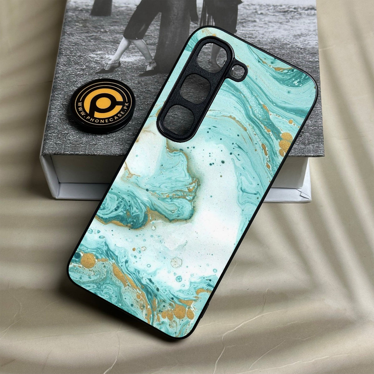 Infinix Hot 70 Pro - Aqua Blue Marble Design - Premium Metal Printed Soft Bumper Shock Proof Case