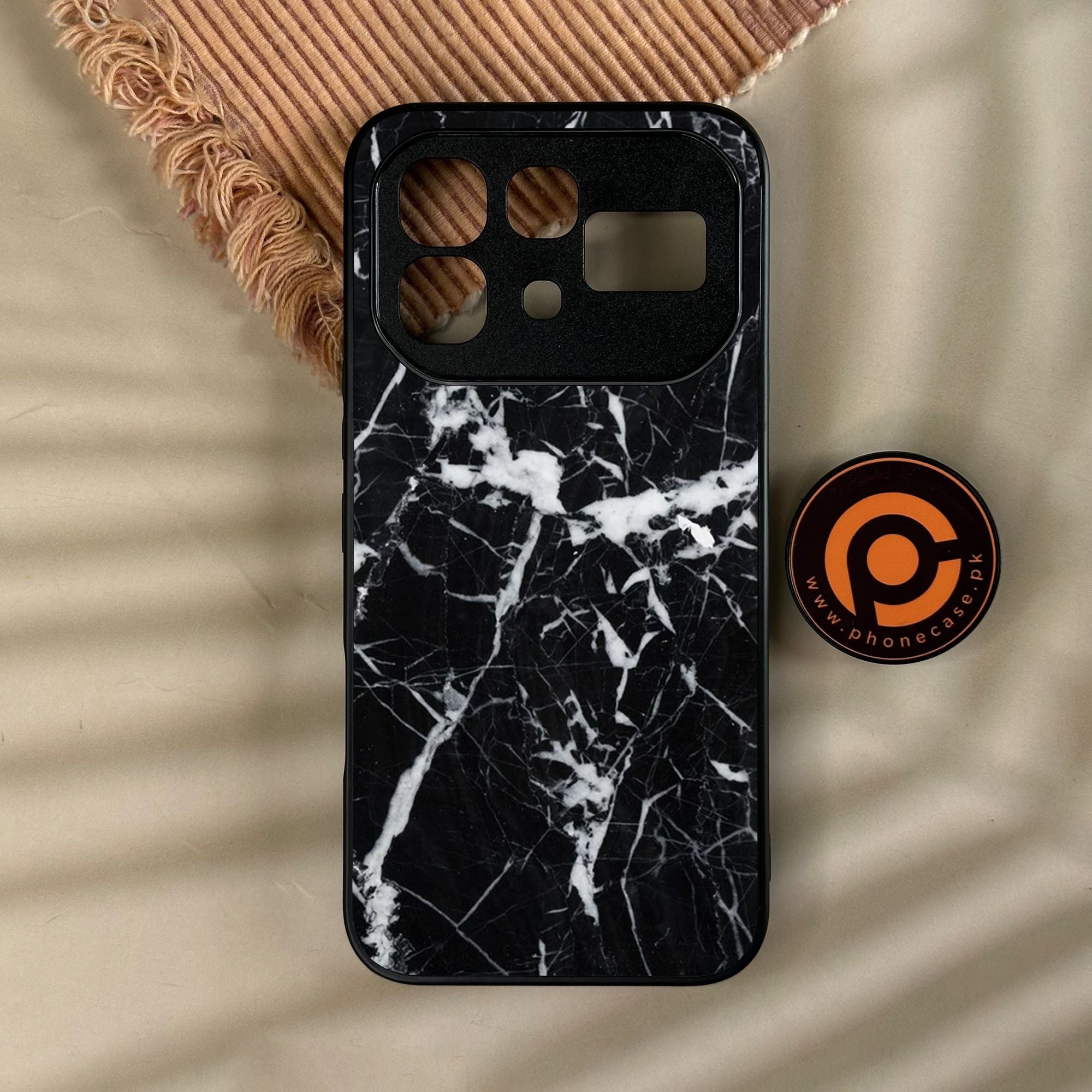 Infinix Note 60 Pro - Black Marble Design 6 - Premium Metal Printed Soft Bumper Shock Proof Case