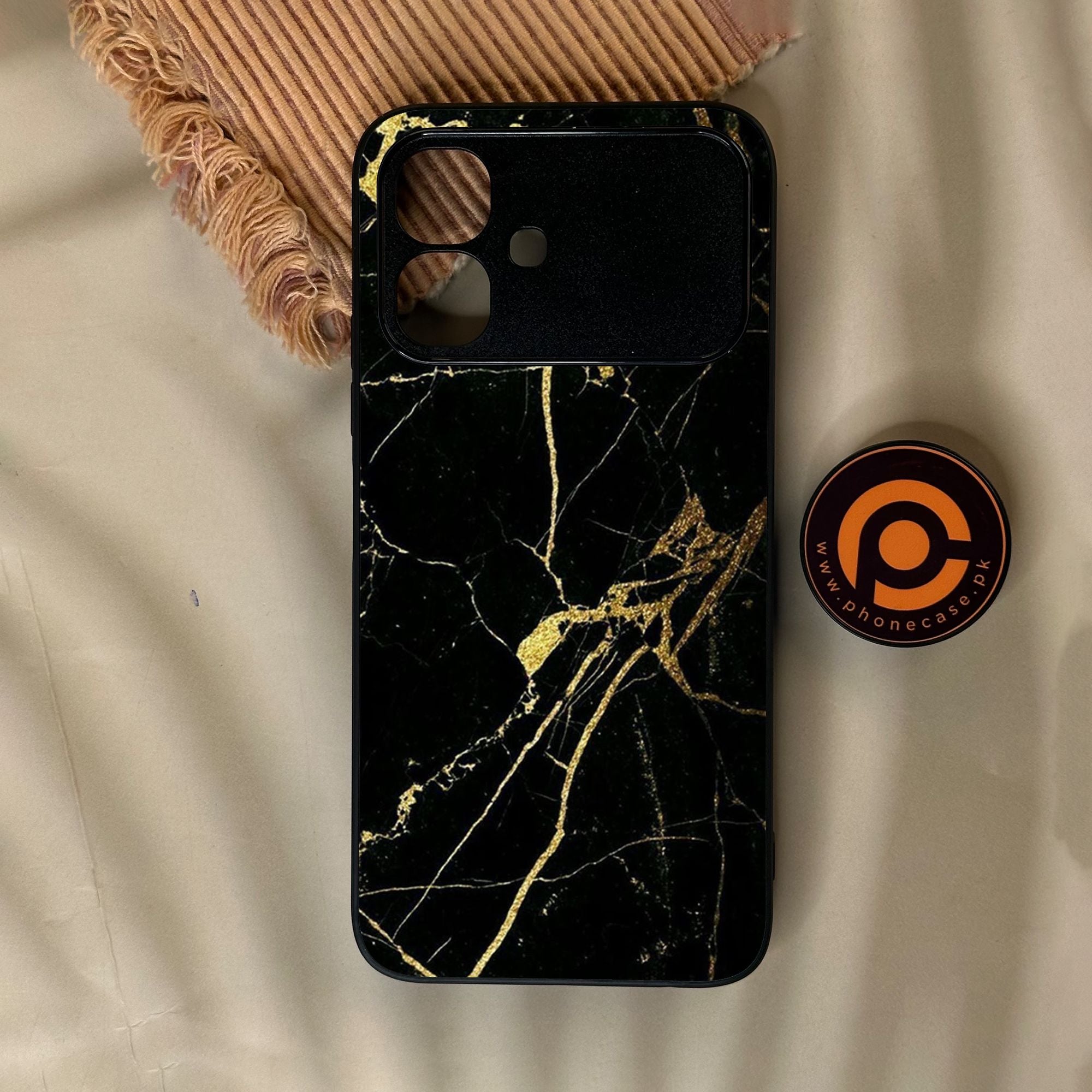 Infinix Smart 20 - Black Marble Design 3 - Premium Metal Printed Soft Bumper Shock Proof Case