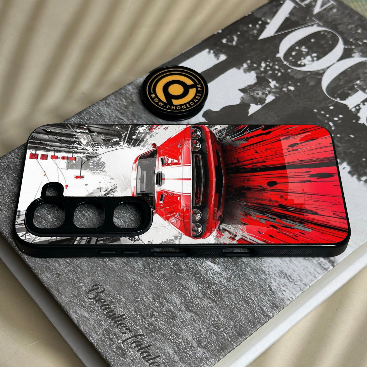 Infinix Hot 70 Pro - Red Muscle Car Thrill - Premium Metal Printed Soft Bumper Shock Proof Case