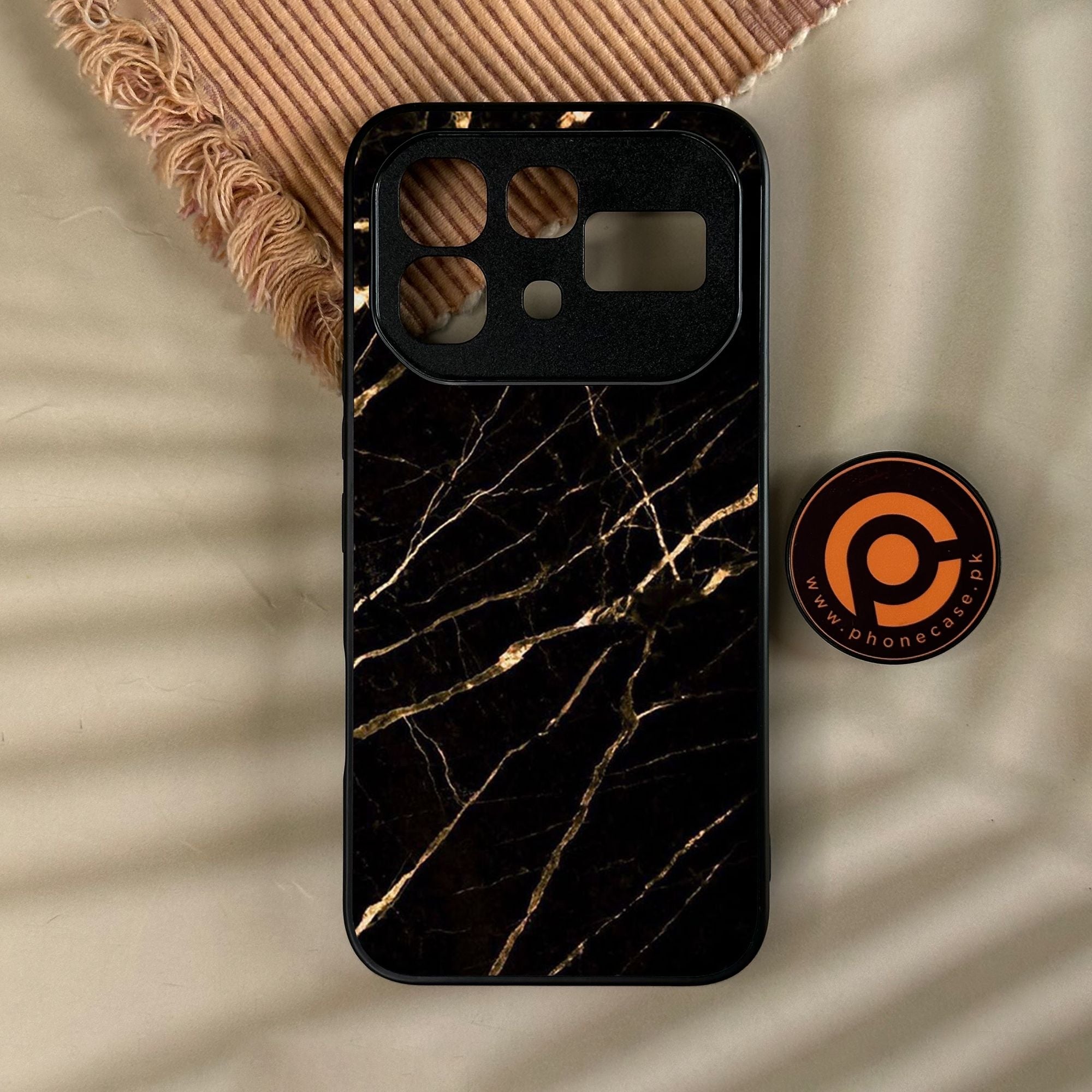 Infinix Note 60 Pro - Black Marble Design 7 - Premium Metal Printed Soft Bumper Shock Proof Case