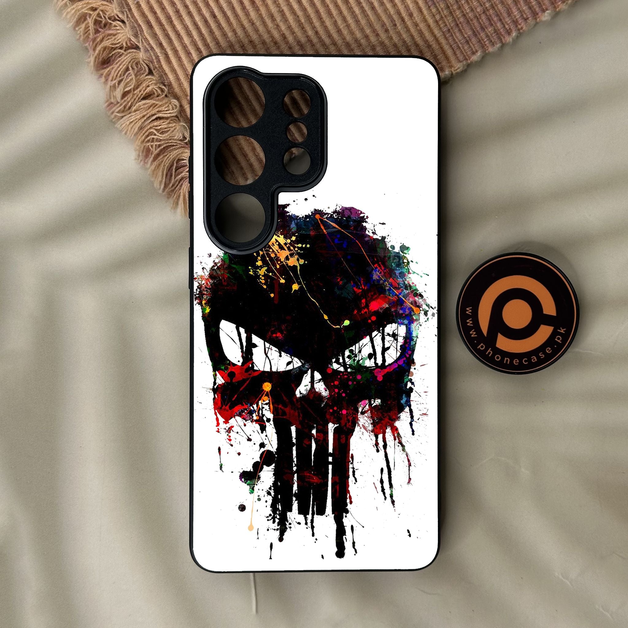Galaxy S26 Ultra - Punisher Skull Design - Premium Metal Printed Soft Bumper Shock Proof Case