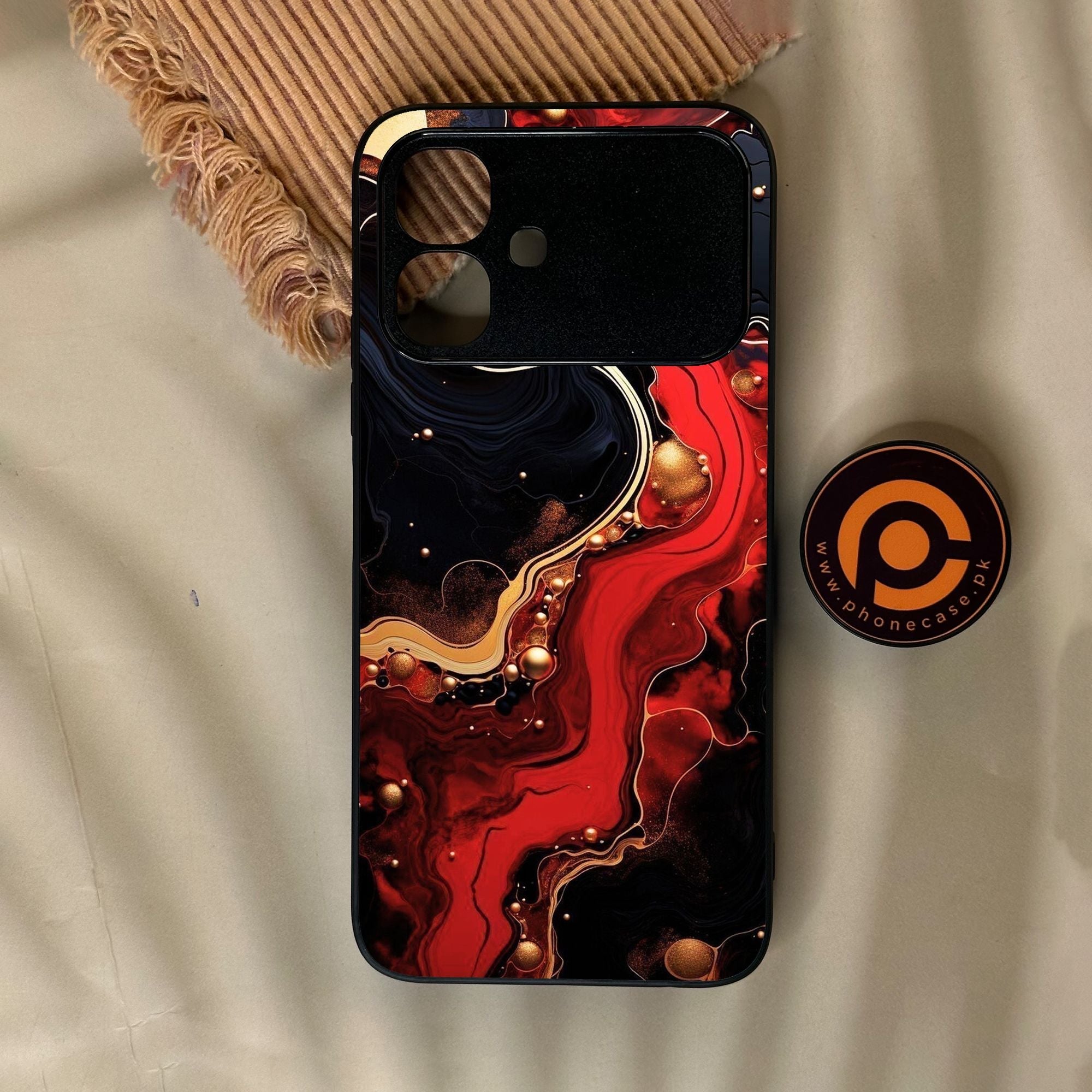 Infinix Smart 20 - Red Gold Marble - Premium Metal Printed Soft Bumper Shock Proof Case