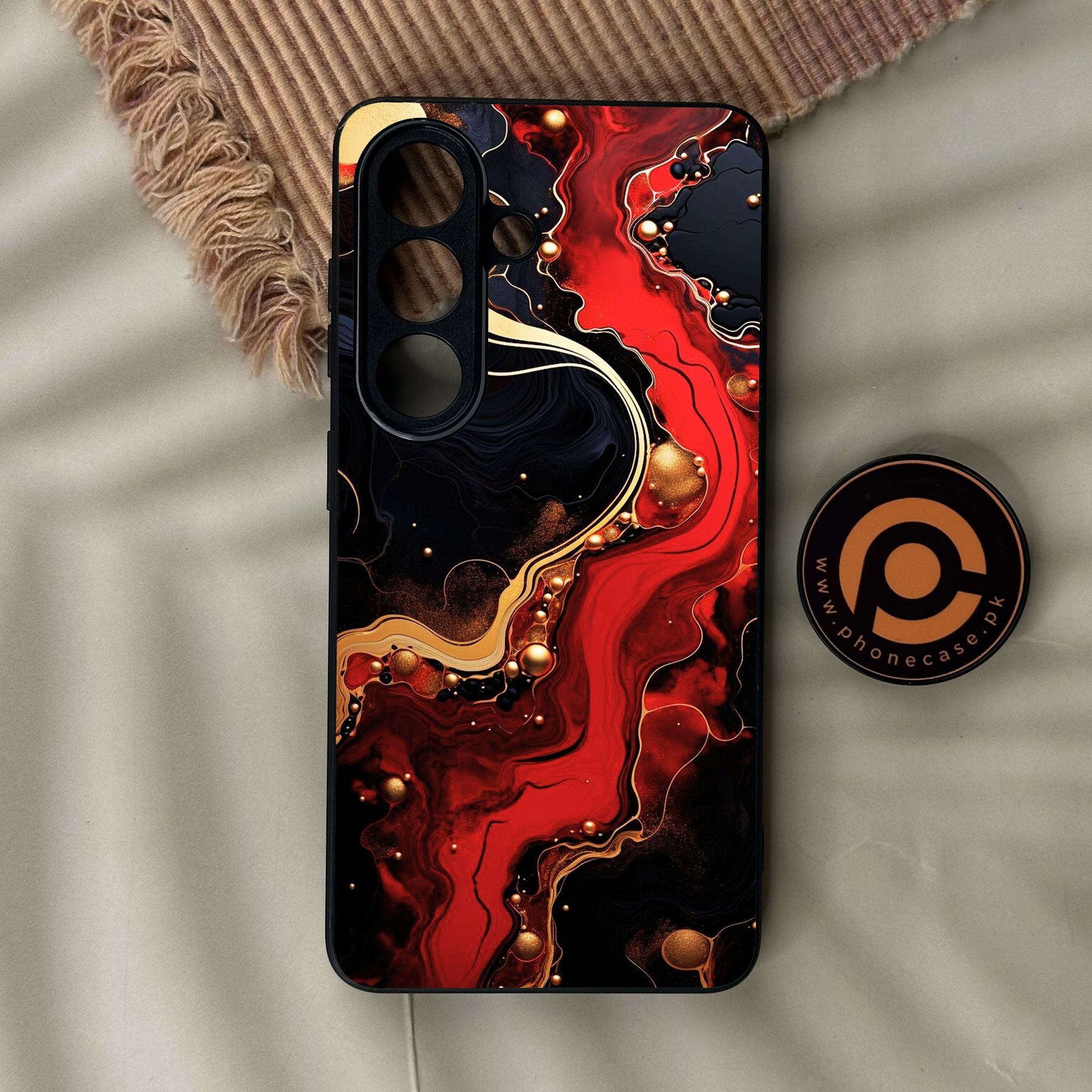 Galaxy S26 - Red Gold Marble - Premium Metal Printed Soft Bumper Shock Proof Case