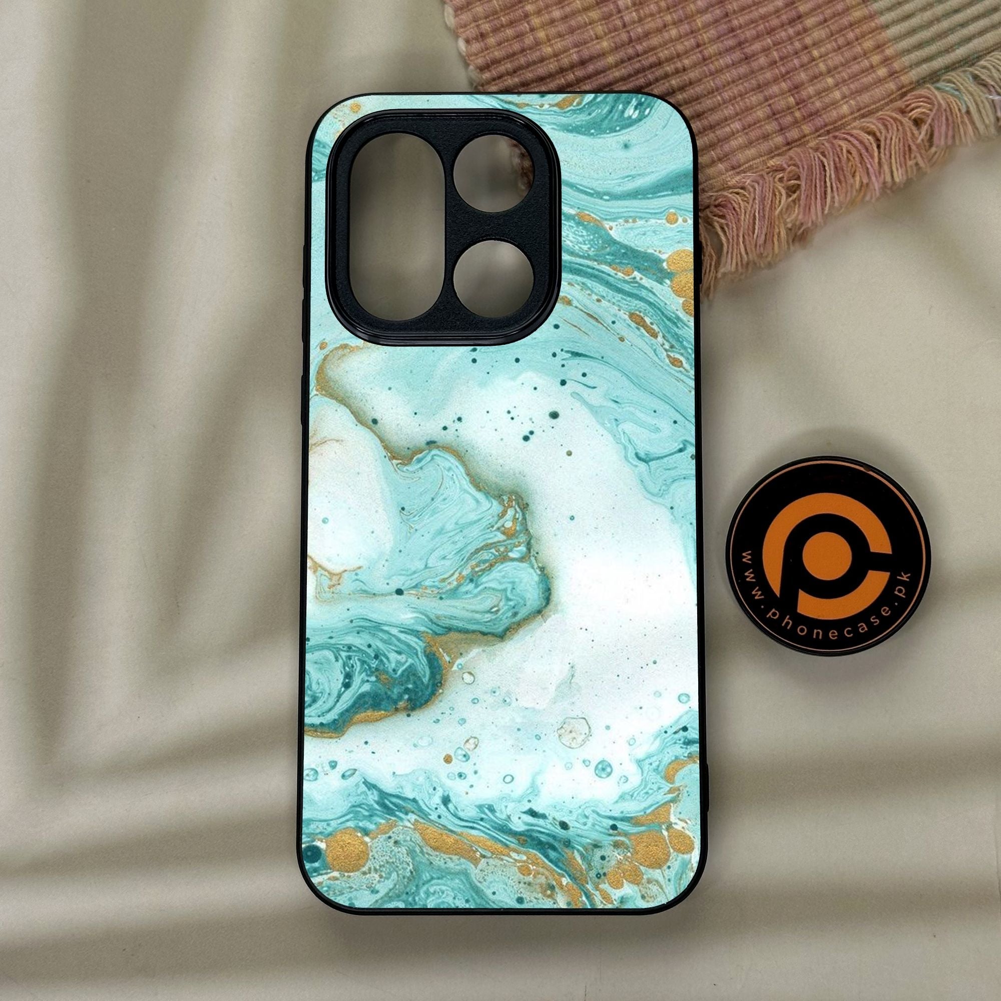 OnePlus 15 - Aqua Blue Marble Design - Premium Metal Printed Soft Bumper Shock Proof Case