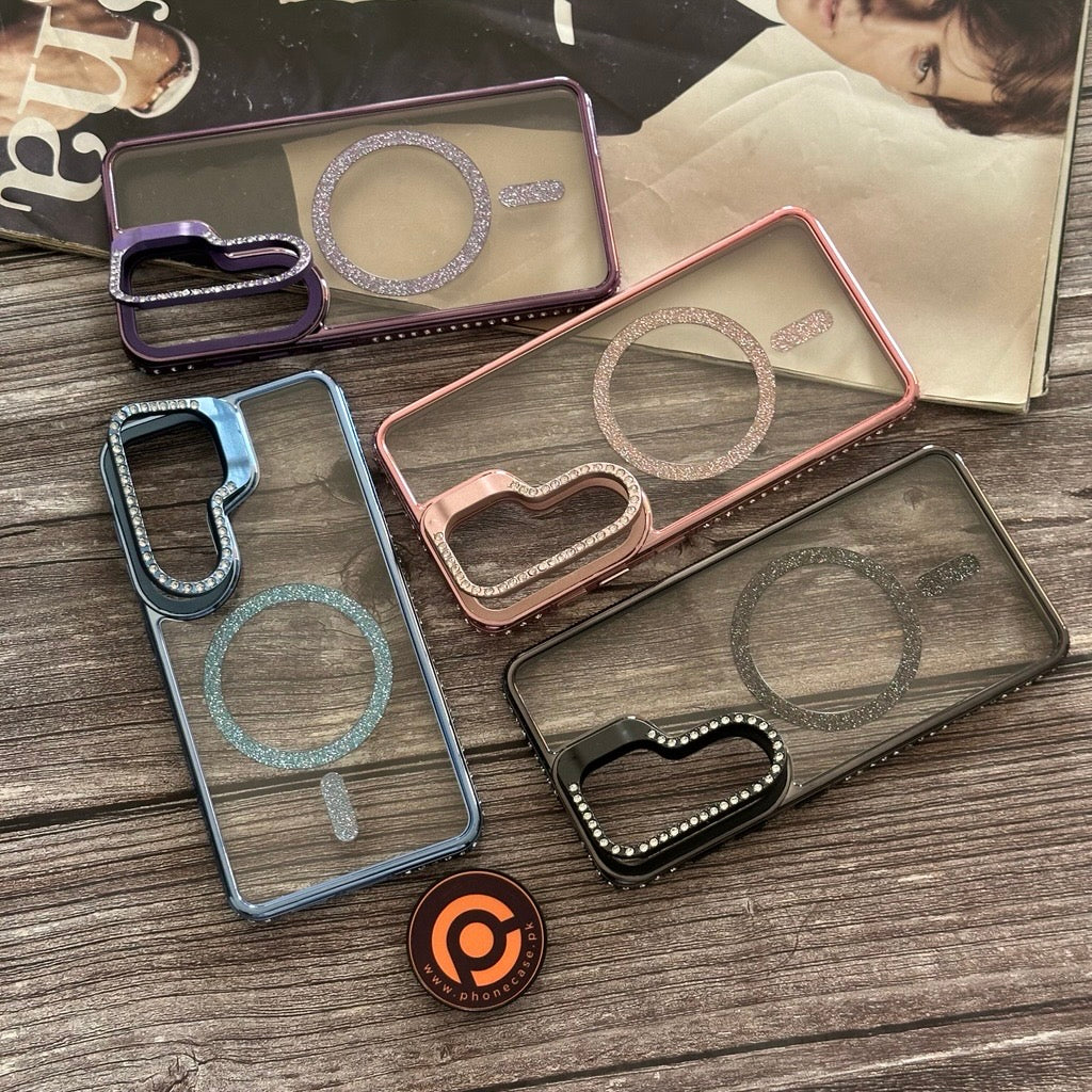 Galaxy S26 - Bling Magnetic Glitter Cover with Rhinestone Folding Lens Stand