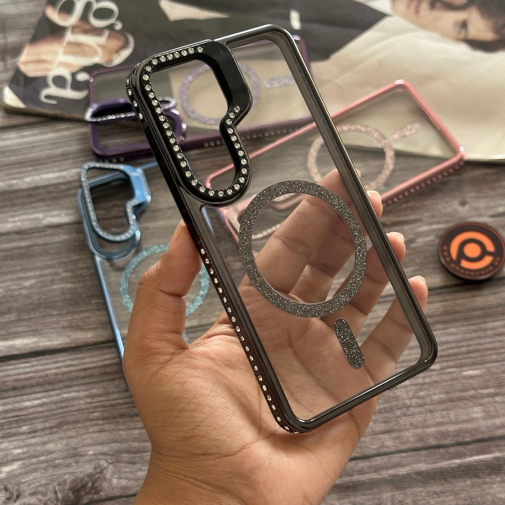 Galaxy S26 - Bling Magnetic Glitter Cover with Rhinestone Folding Lens Stand