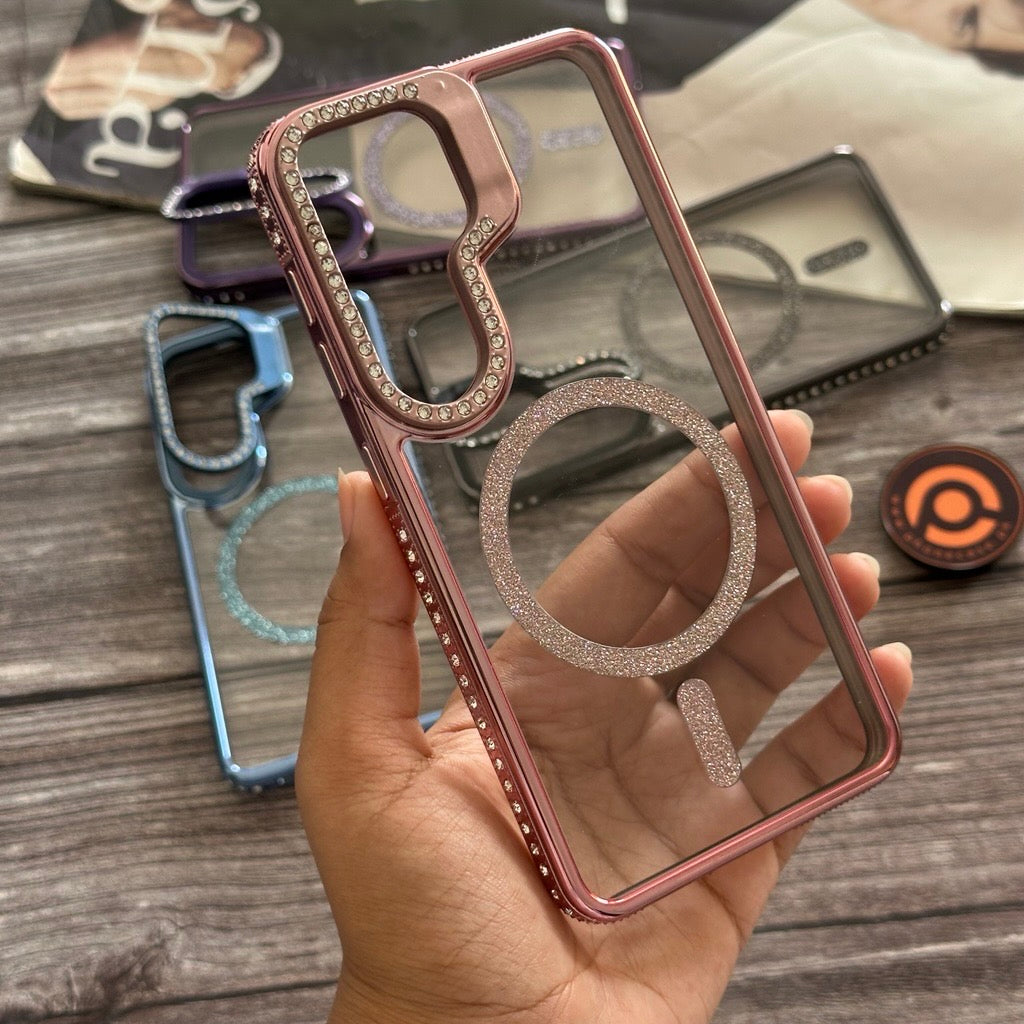 Galaxy S26 - Bling Magnetic Glitter Cover with Rhinestone Folding Lens Stand