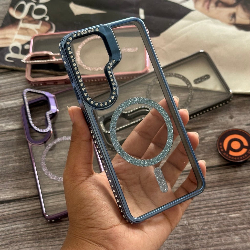 Galaxy S26 - Bling Magnetic Glitter Cover with Rhinestone Folding Lens Stand