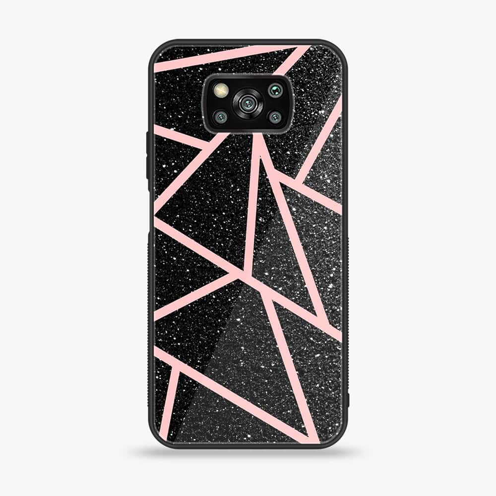 Xiaomi Poco X3 - Black Sparkle Glitter With RoseGold Lines - Premium Printed Glass soft Bumper Shock Proof Case