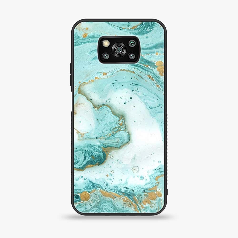 Xiaomi Poco X3 - Aqua Blue Marble Design - Premium Printed Glass soft Bumper Shock Proof Case