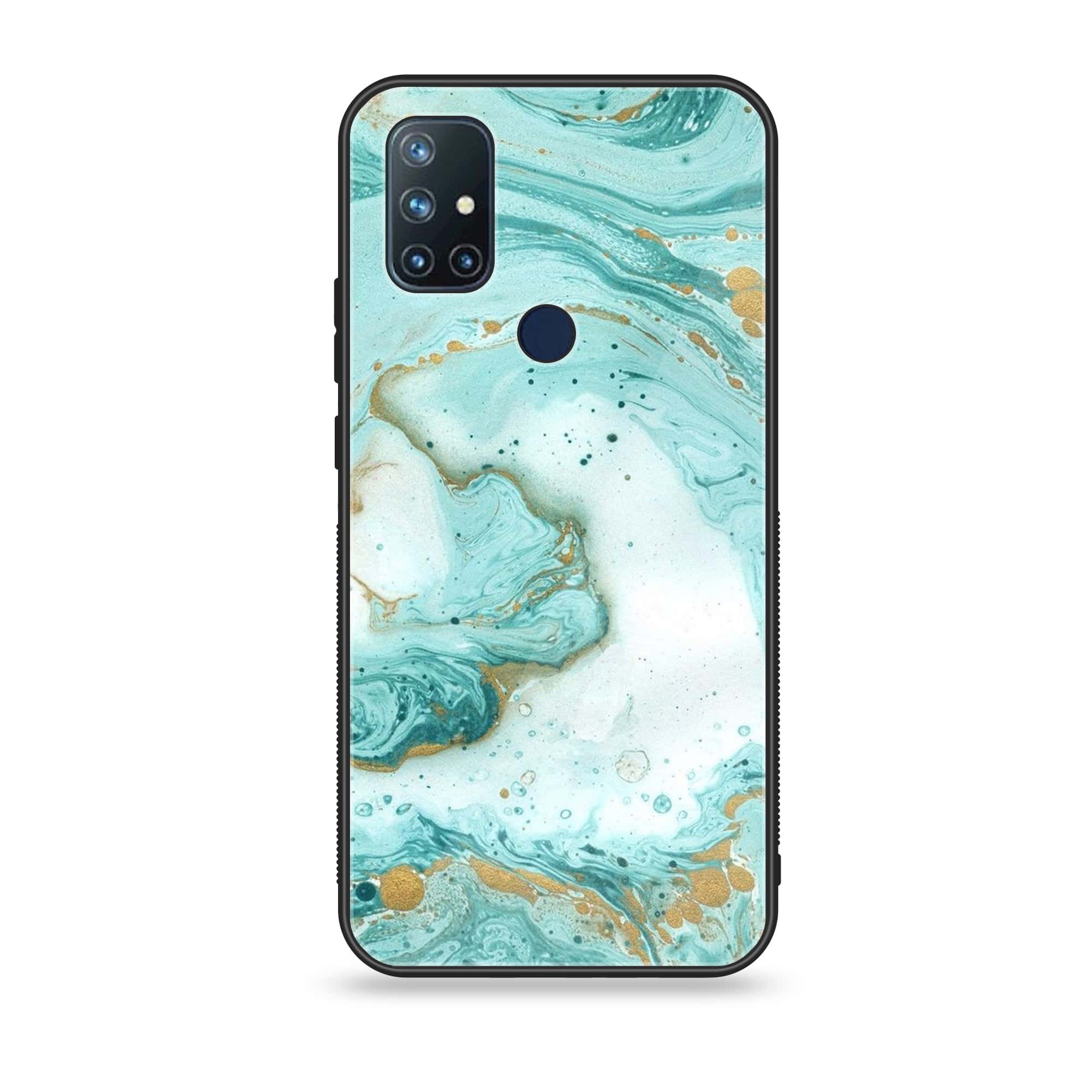 OnePlus Nord N10 - Aqua Blue Marble Design - Premium Printed Glass soft Bumper Shock Proof Case