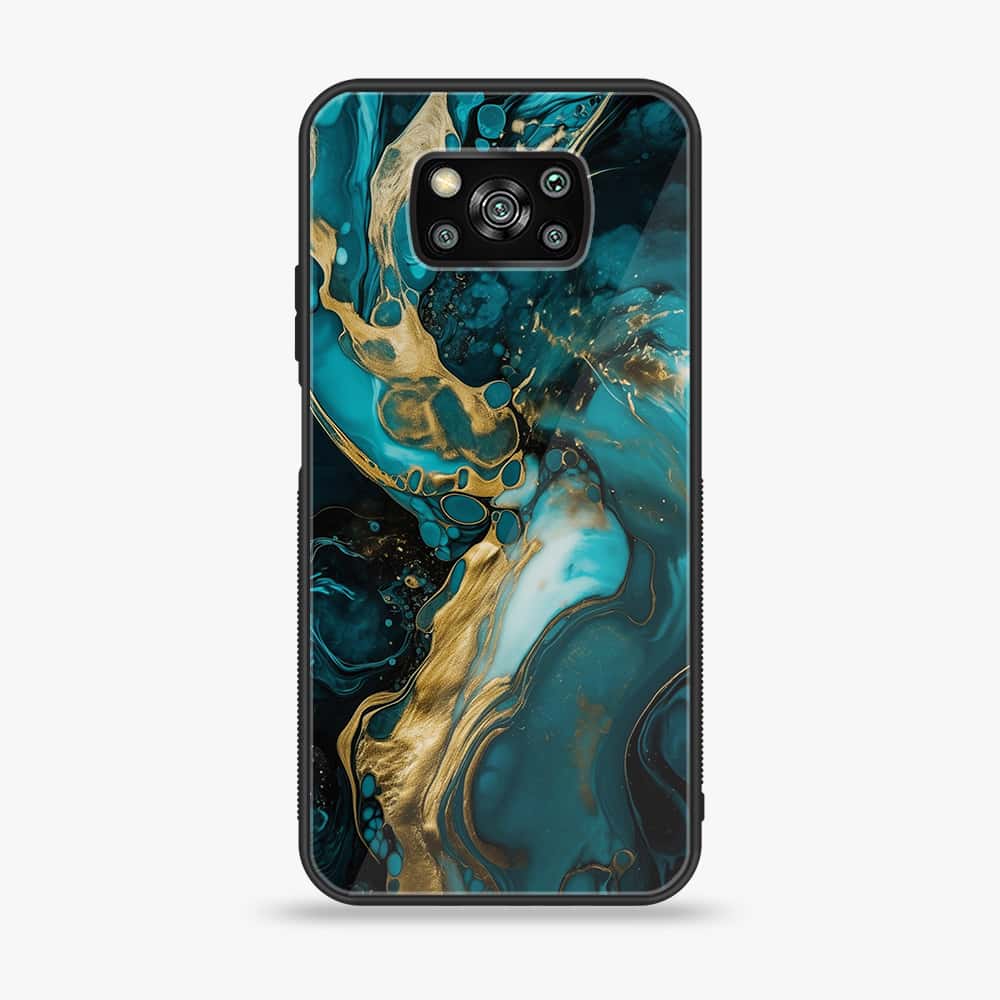 Xiaomi Poco X3 - Liquid Marble Series - Premium Printed Glass soft Bumper shock Proof Case