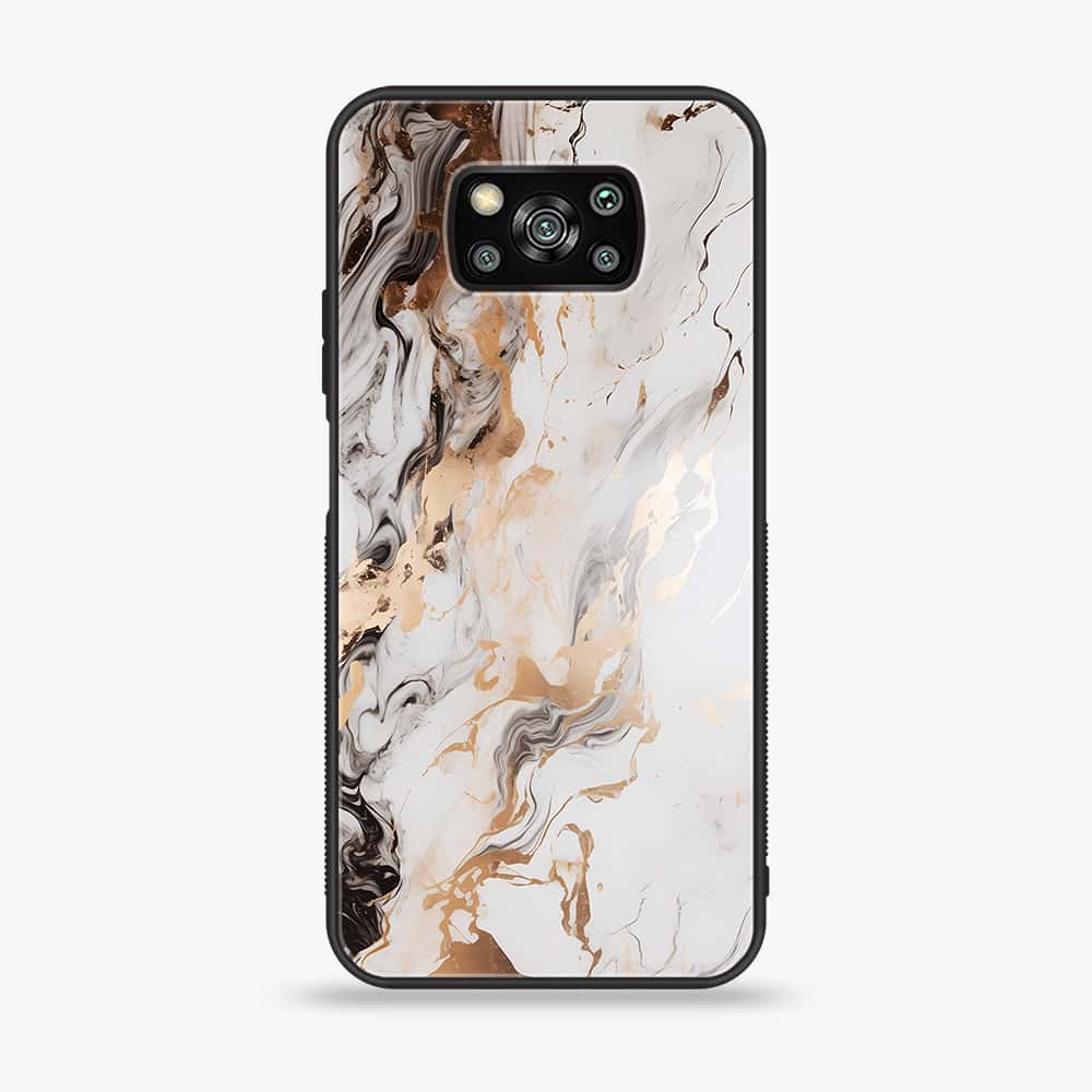 Xiaomi Poco X3 - Liquid Marble Series - Premium Printed Glass soft Bumper shock Proof Case