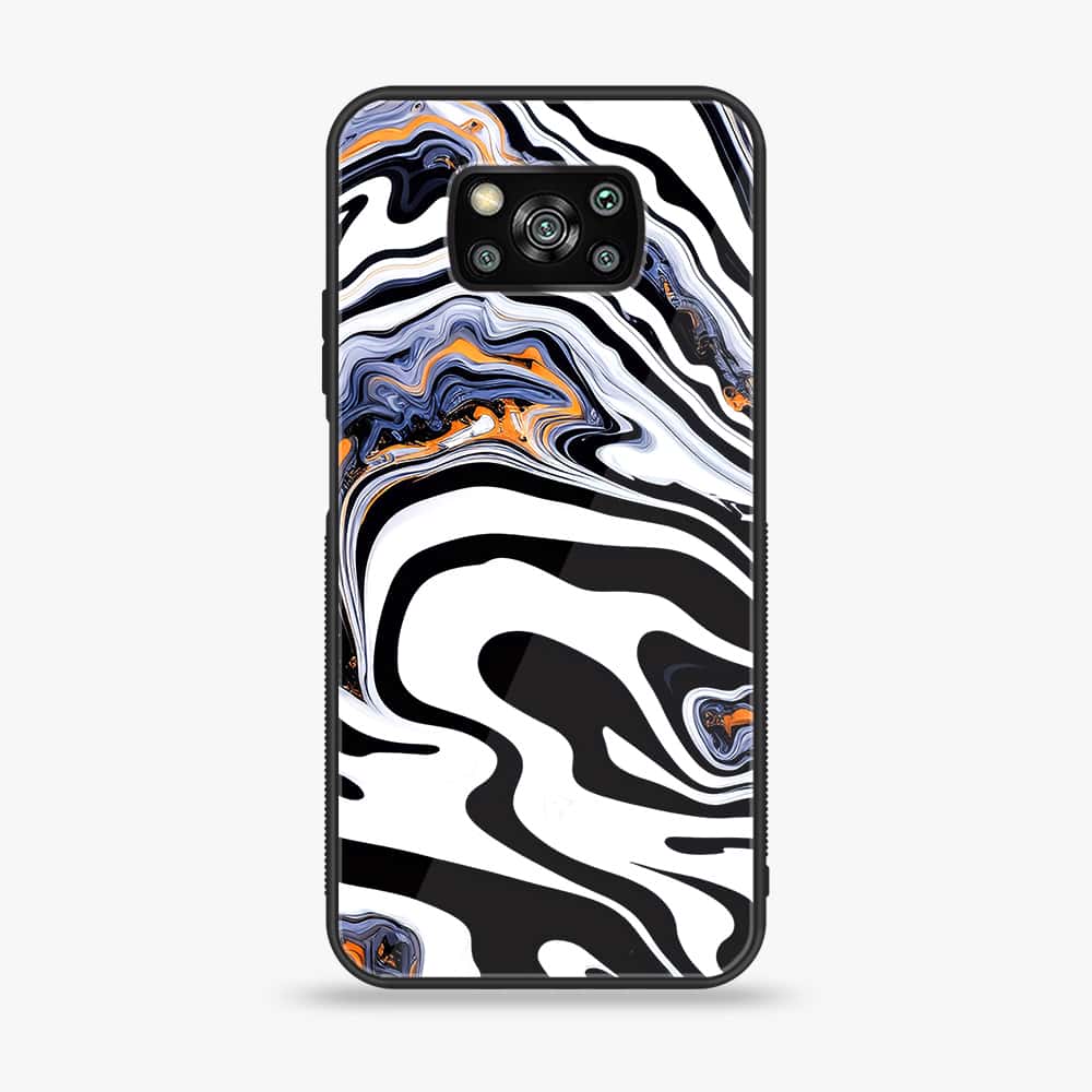 Xiaomi Poco X3 - Liquid Marble Series - Premium Printed Glass soft Bumper shock Proof Case